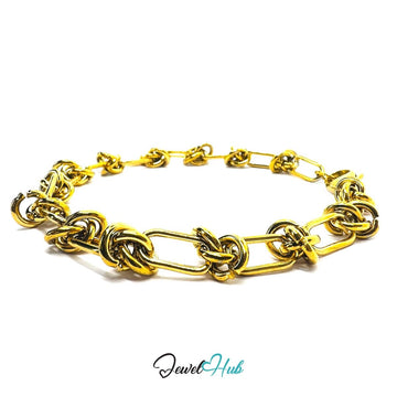 Stainless Steel MiniCharm™ Upgraded Double Knot Paperclip Gold Bracelet - JewelHub.co.uk