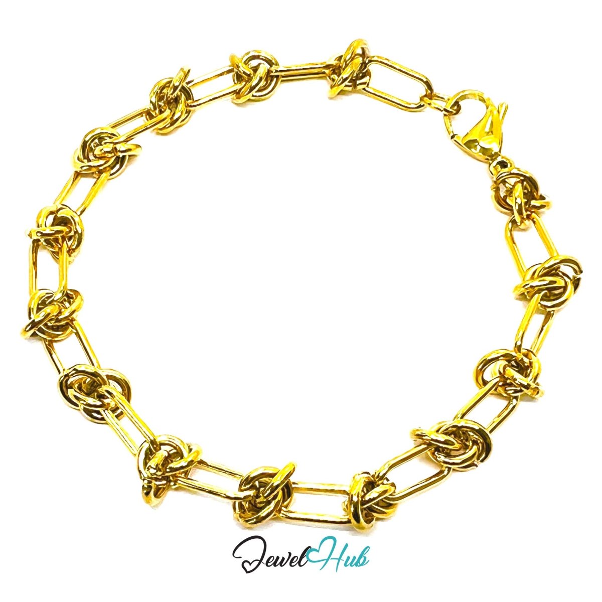 Stainless Steel MiniCharm™ Upgraded Double Knot Paperclip Gold Bracelet - JewelHub.co.uk