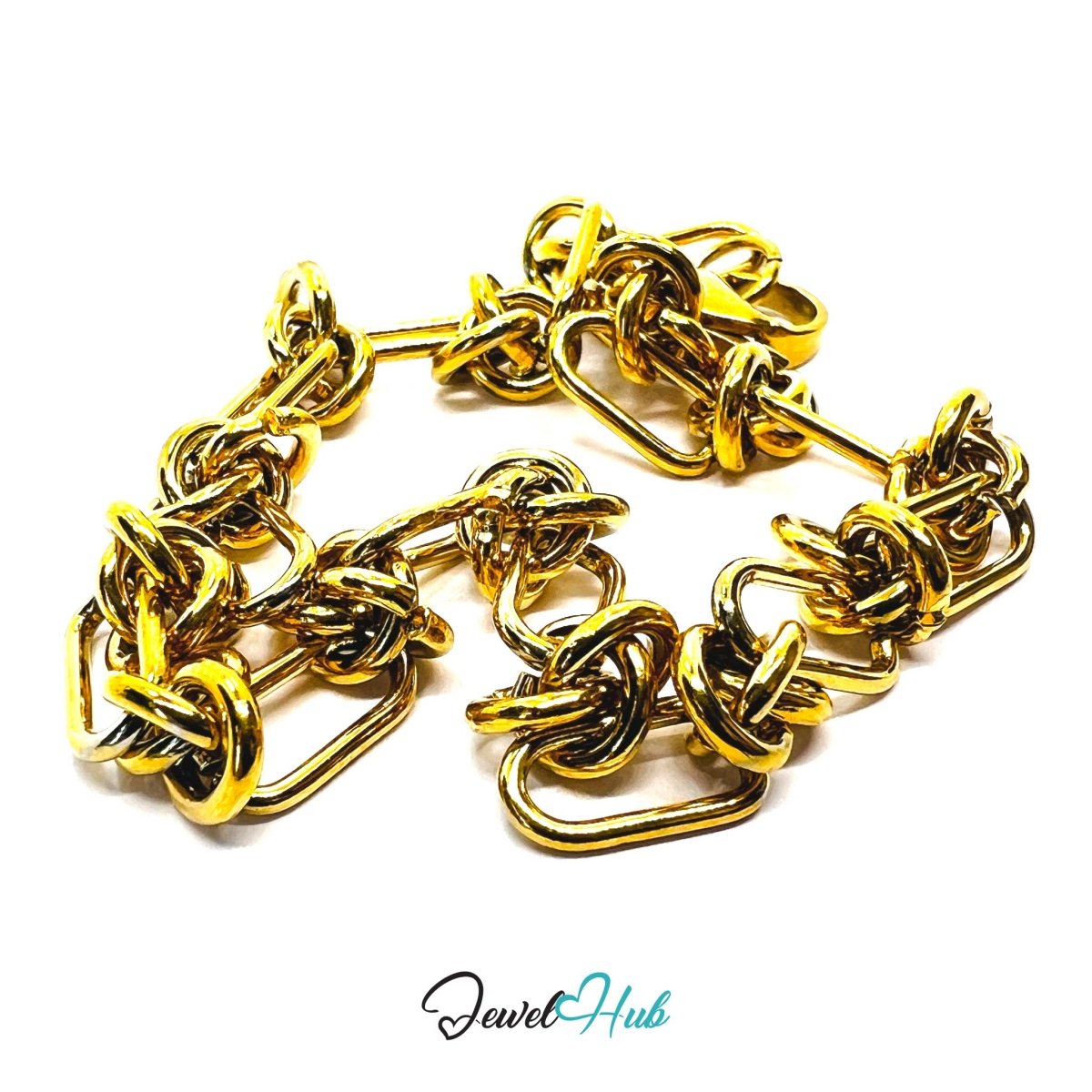 Stainless Steel MiniCharm™ Upgraded Double Knot Paperclip Gold Bracelet - JewelHub.co.uk
