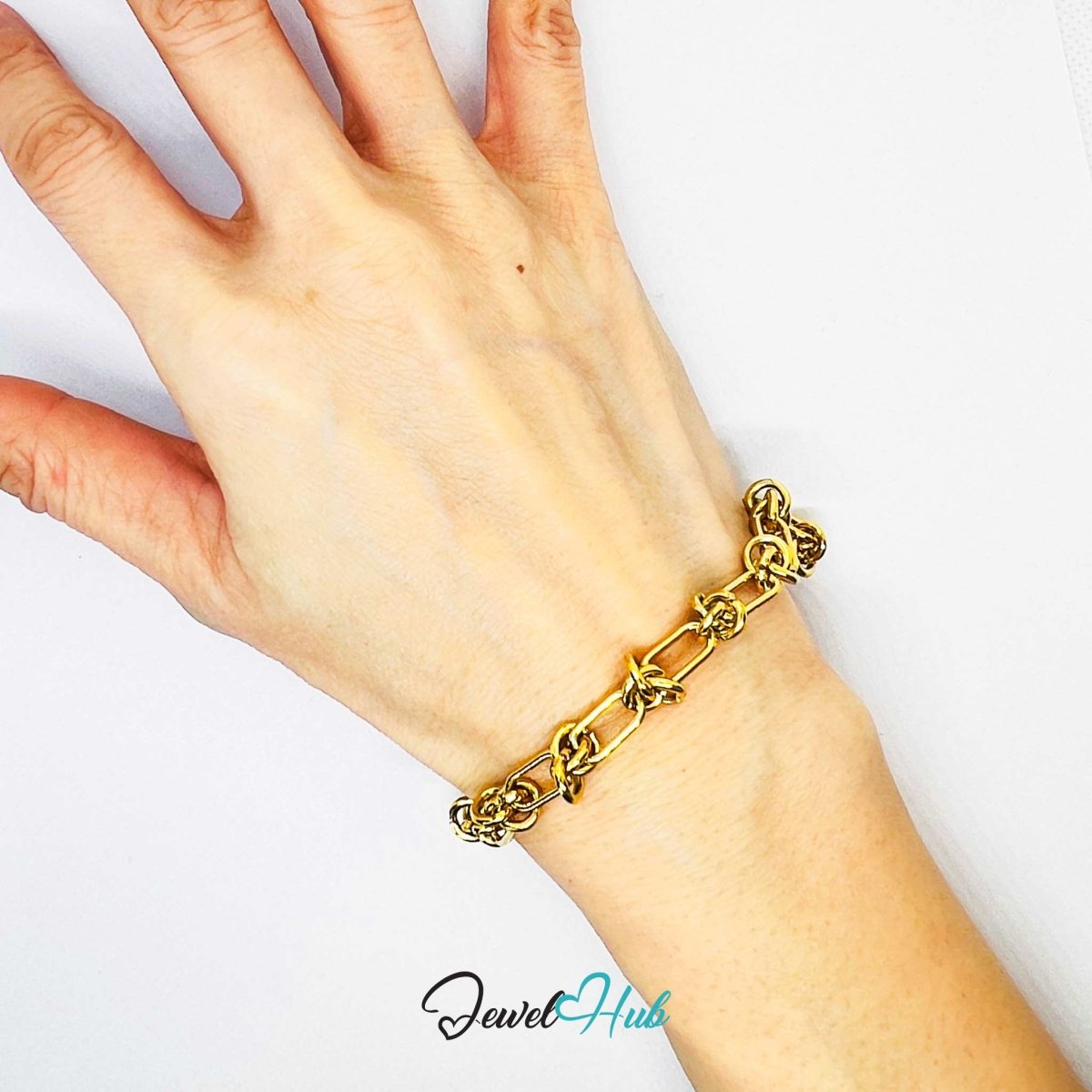 Stainless Steel MiniCharm™ Upgraded Double Knot Paperclip Gold Bracelet - JewelHub.co.uk