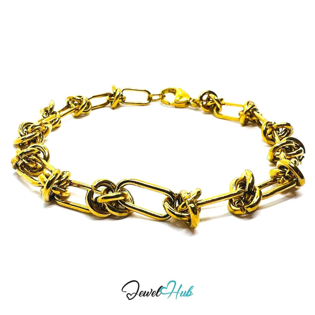 Stainless Steel MiniCharm™ Upgraded Double Knot Paperclip Gold Bracelet - JewelHub.co.uk