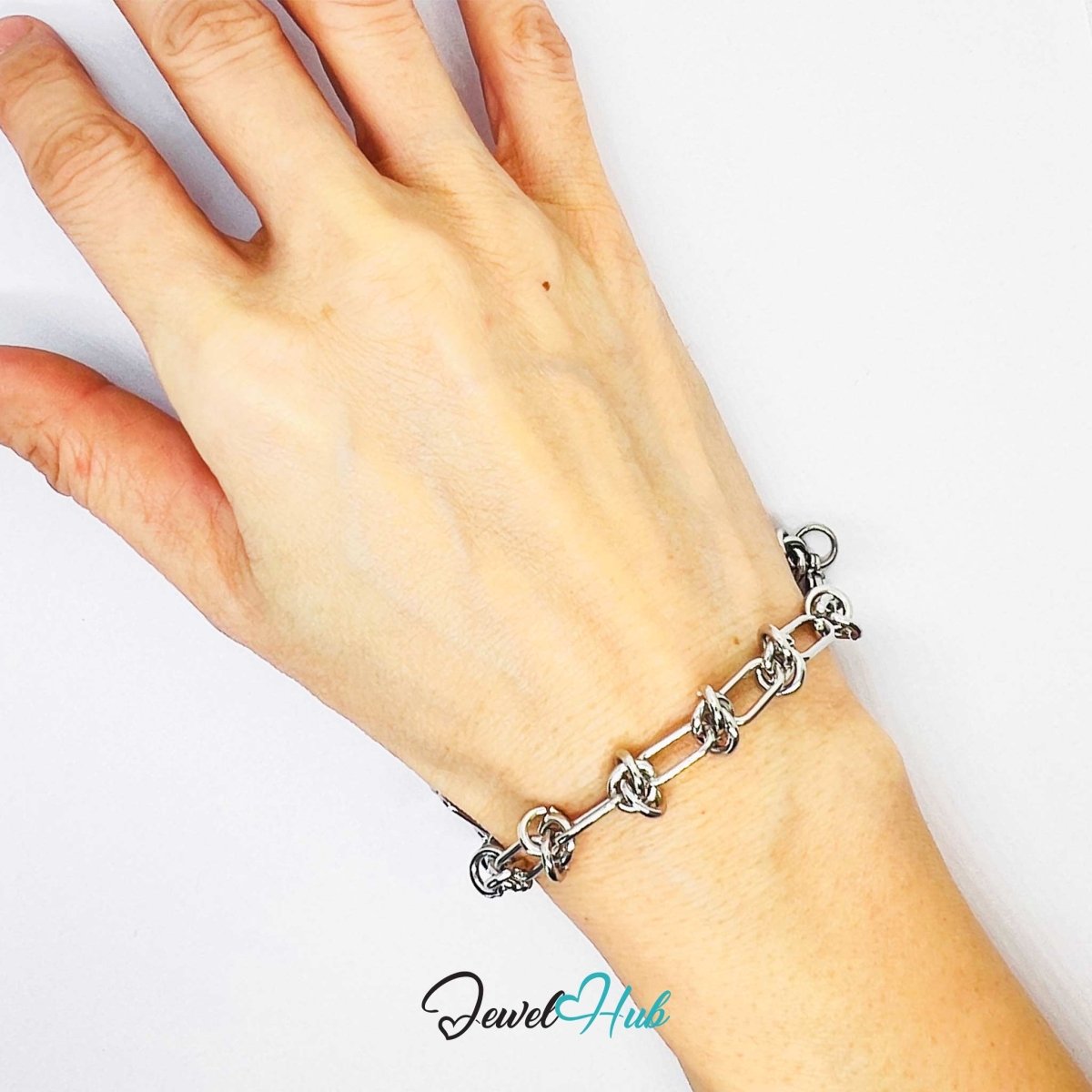 Stainless Steel MiniCharm™ Upgraded Double Knot Paperclip Silver Bracelet - JewelHub.co.uk