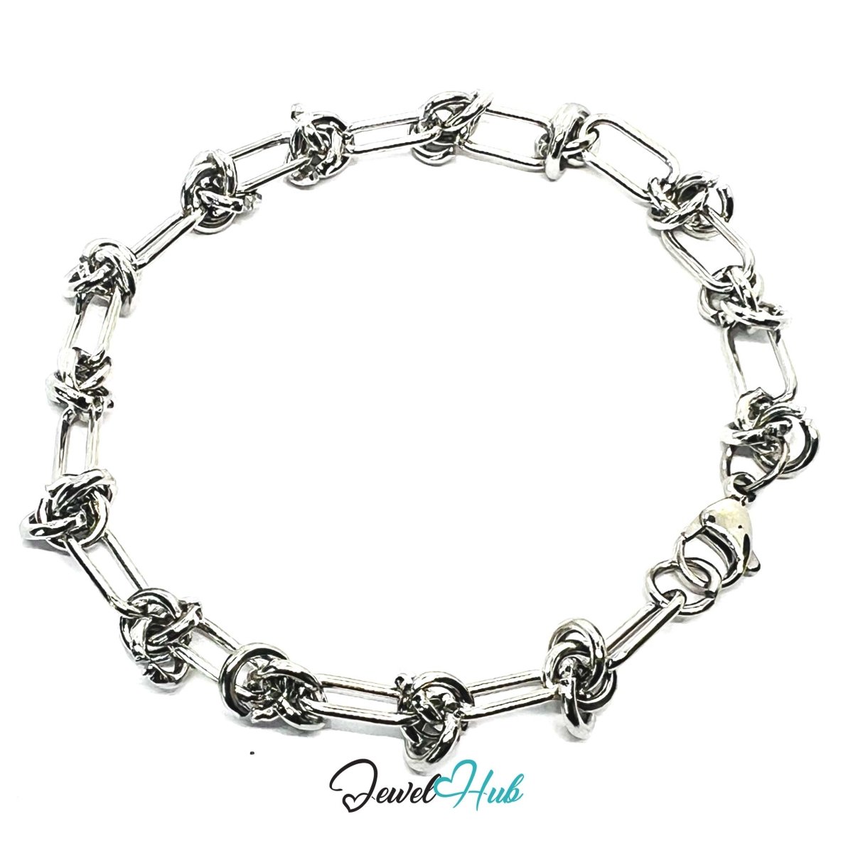 Stainless Steel MiniCharm™ Upgraded Double Knot Paperclip Silver Bracelet - JewelHub.co.uk