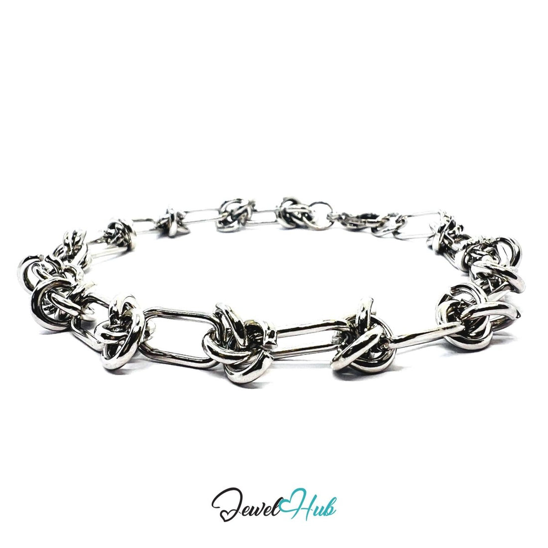 Stainless Steel MiniCharm™ Upgraded Double Knot Paperclip Silver Bracelet - JewelHub.co.uk