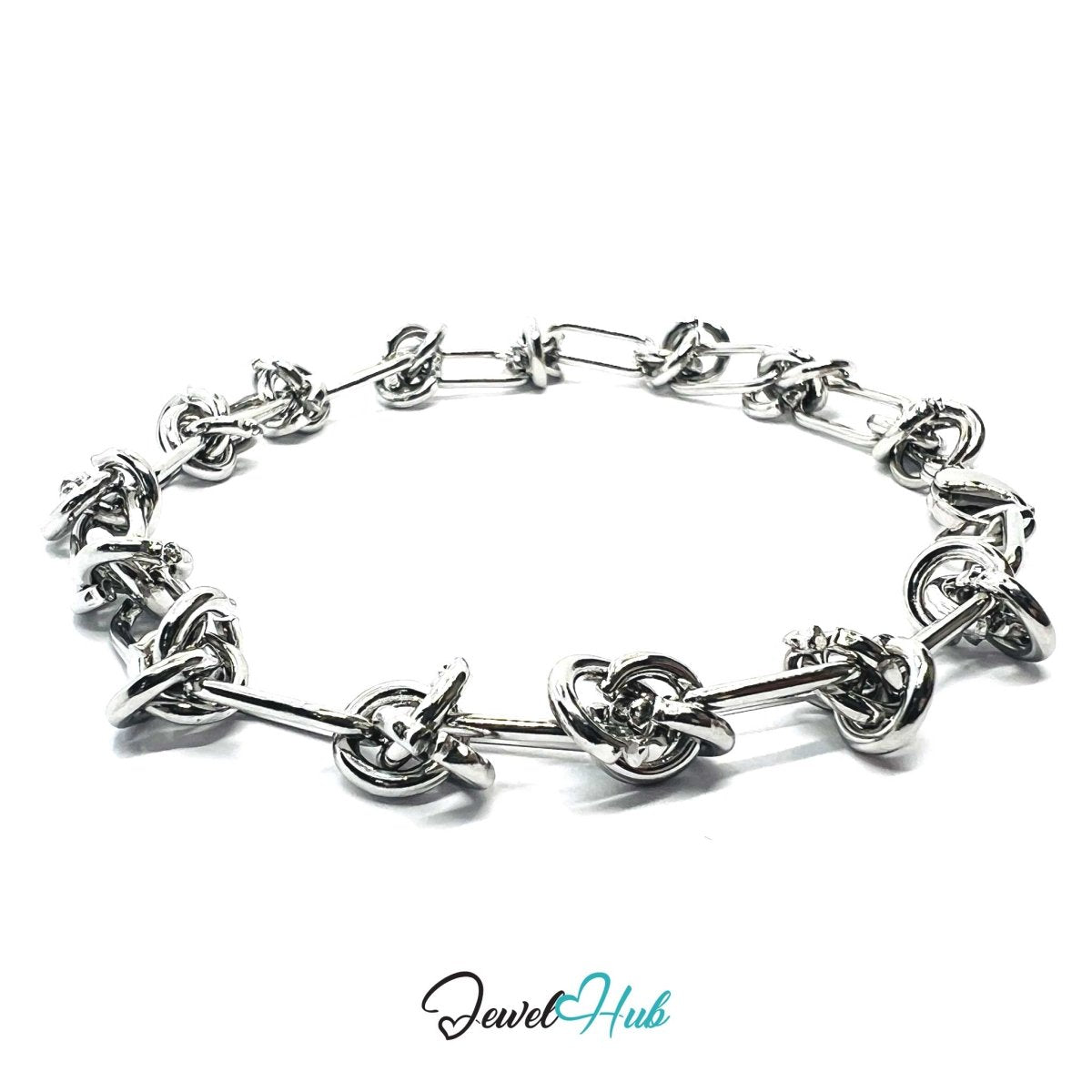 Stainless Steel MiniCharm™ Upgraded Double Knot Paperclip Silver Bracelet - JewelHub.co.uk
