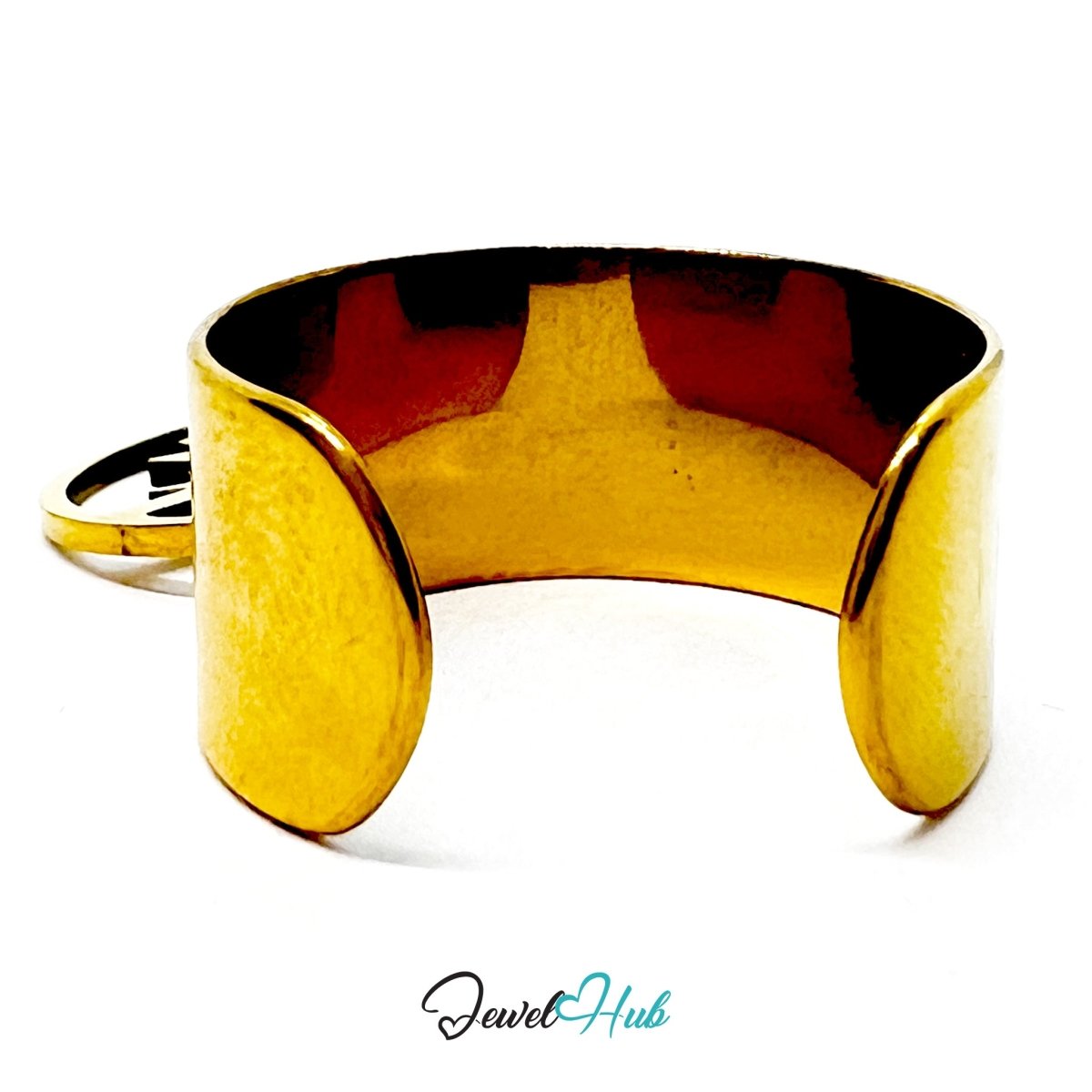 Stainless Steel Mountain Cutout Charm Ring – Gold‑Plated Wide Band, Adjustable Fit - JewelHub.co.uk