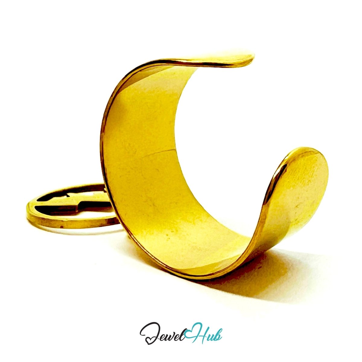 Stainless Steel Mountain Cutout Charm Ring – Gold‑Plated Wide Band, Adjustable Fit - JewelHub.co.uk