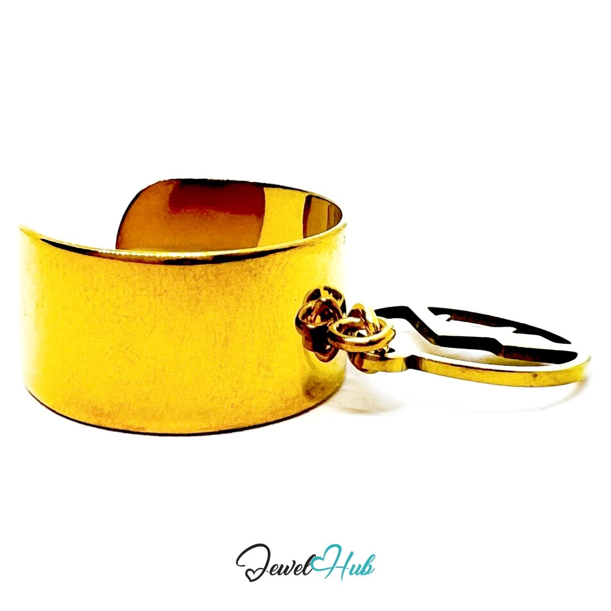 Stainless Steel Mountain Cutout Charm Ring – Gold‑Plated Wide Band, Adjustable Fit - JewelHub.co.uk