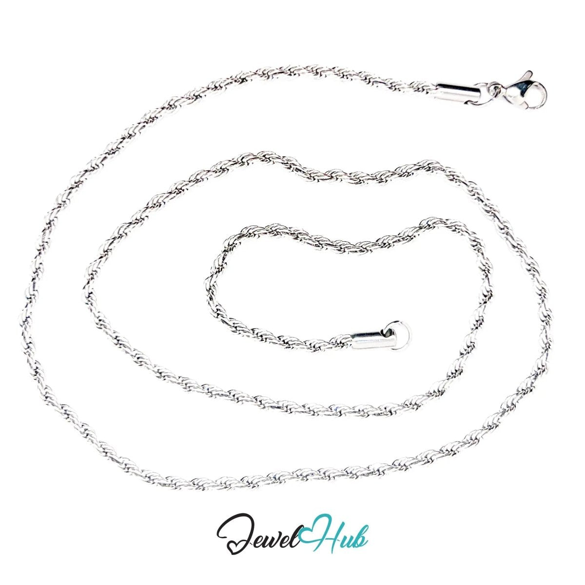 Stainless Steel Necklace 🌀 Twisted 3mm Rope Chain | 55cm Length - JewelHub.co.uk