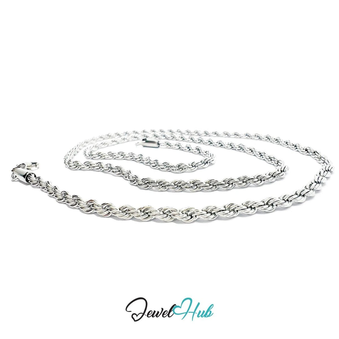 Stainless Steel Necklace 🌀 Twisted 3mm Rope Chain | 55cm Length - JewelHub.co.uk