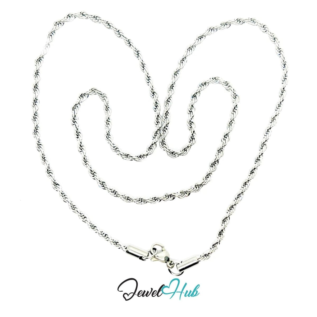 Stainless Steel Necklace 🌀 Twisted 3mm Rope Chain | 55cm Length - JewelHub.co.uk