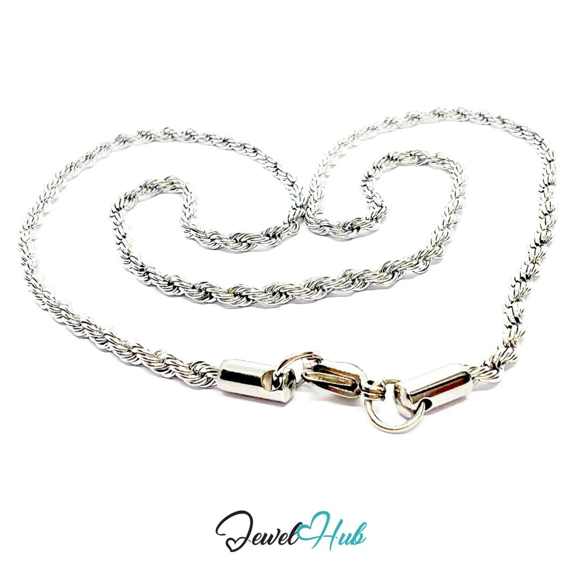 Stainless Steel Necklace 🌀 Twisted 3mm Rope Chain | 55cm Length - JewelHub.co.uk