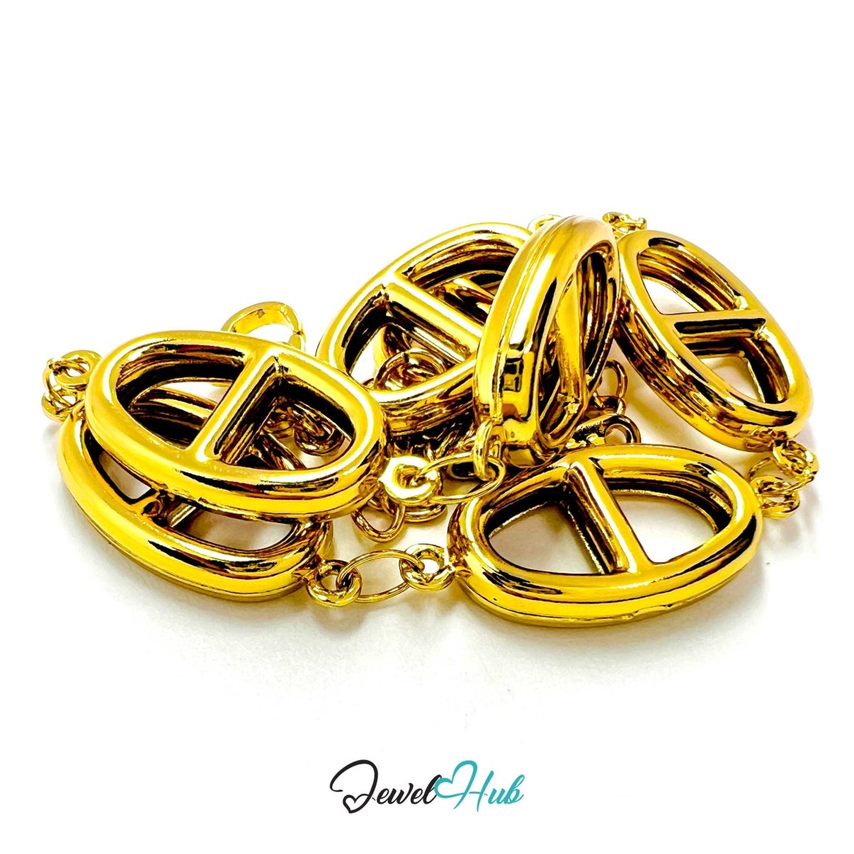 Stainless Steel Orbit Halo Charms Gold Bracelet - JewelHub.co.uk