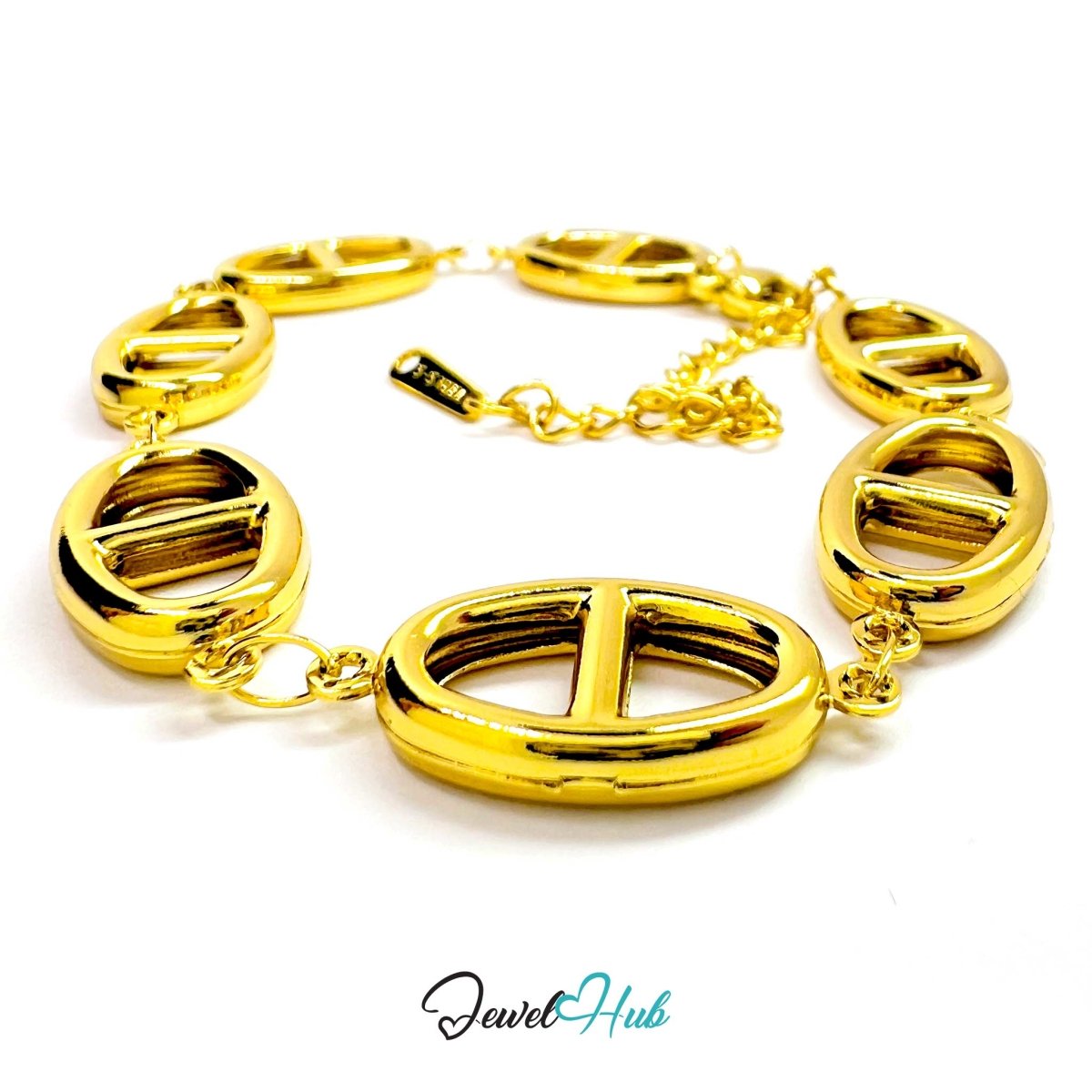Stainless Steel Orbit Halo Charms Gold Bracelet - JewelHub.co.uk