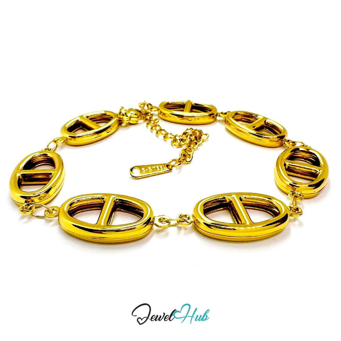 Stainless Steel Orbit Halo Charms Gold Bracelet - JewelHub.co.uk