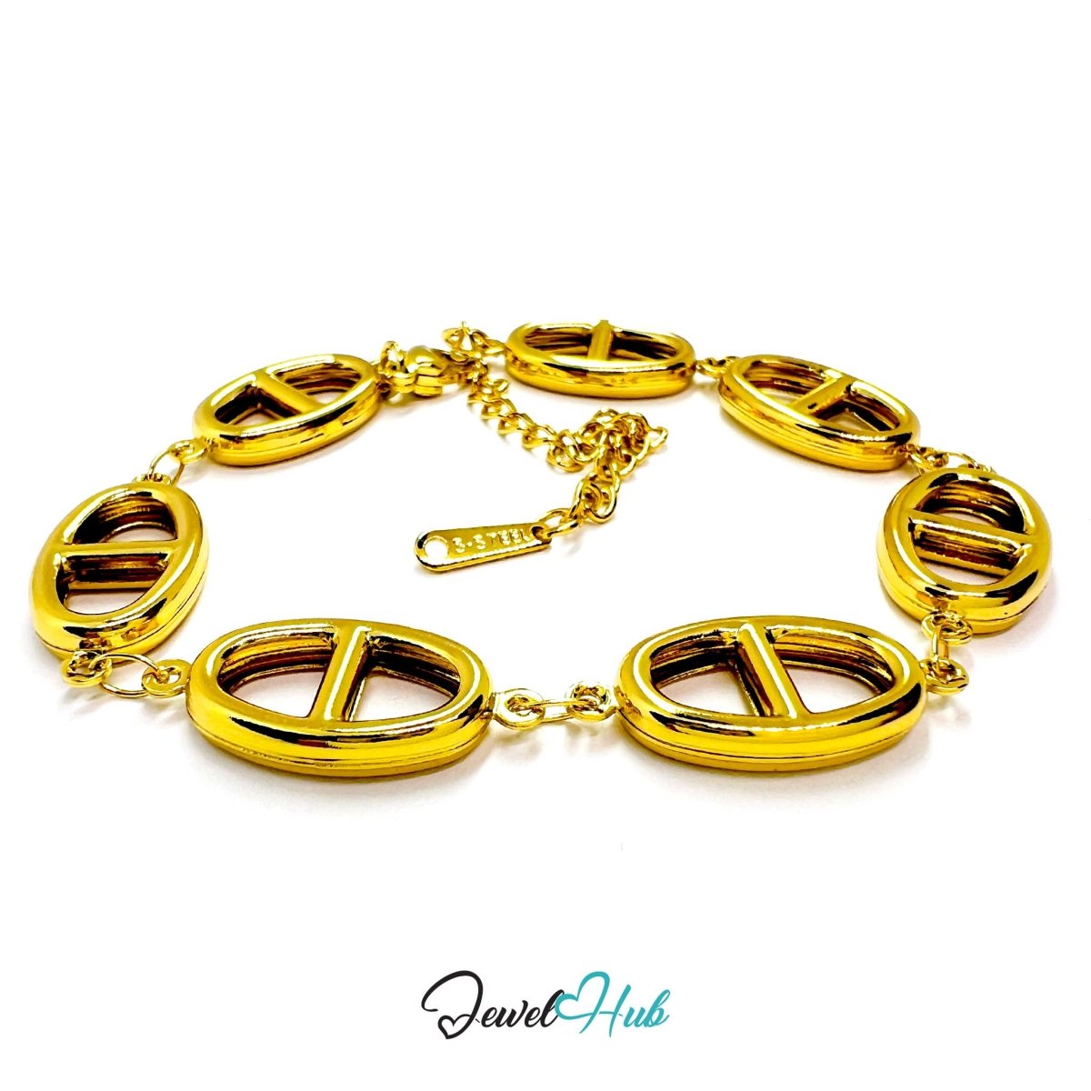 Stainless Steel Orbit Halo Charms Gold Bracelet - JewelHub.co.uk