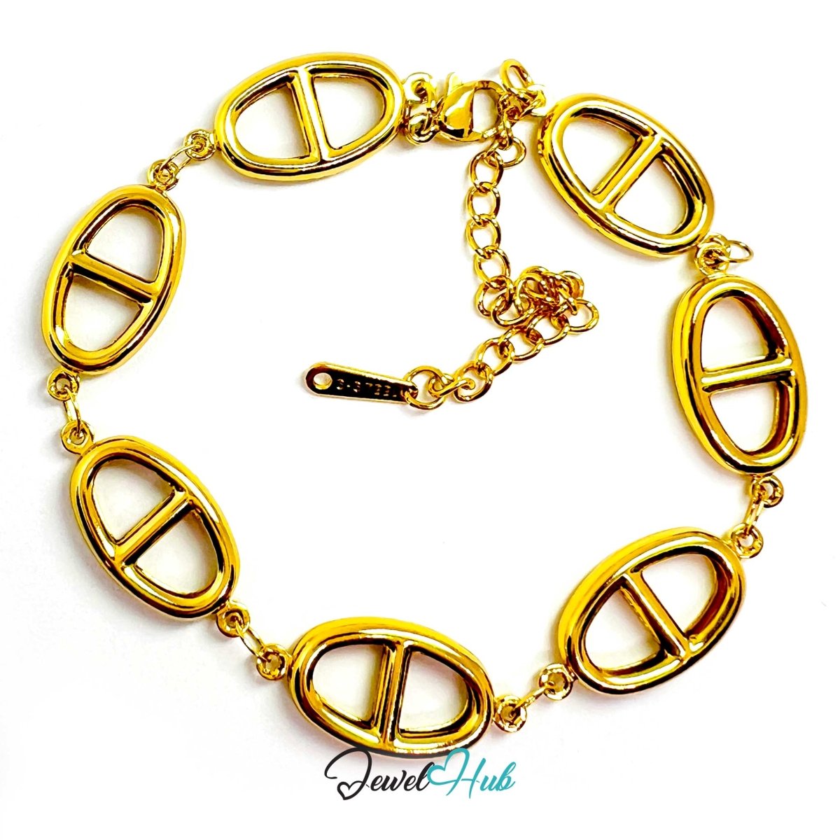 Stainless Steel Orbit Halo Charms Gold Bracelet - JewelHub.co.uk