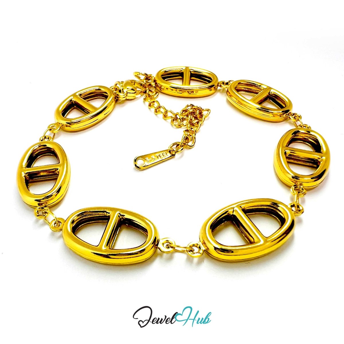 Stainless Steel Orbit Halo Charms Gold Bracelet - JewelHub.co.uk