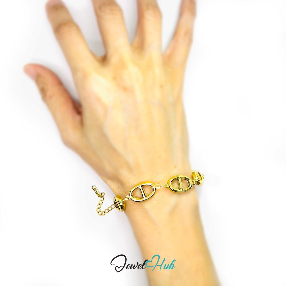 Stainless Steel Orbit Halo Charms Gold Bracelet - JewelHub.co.uk