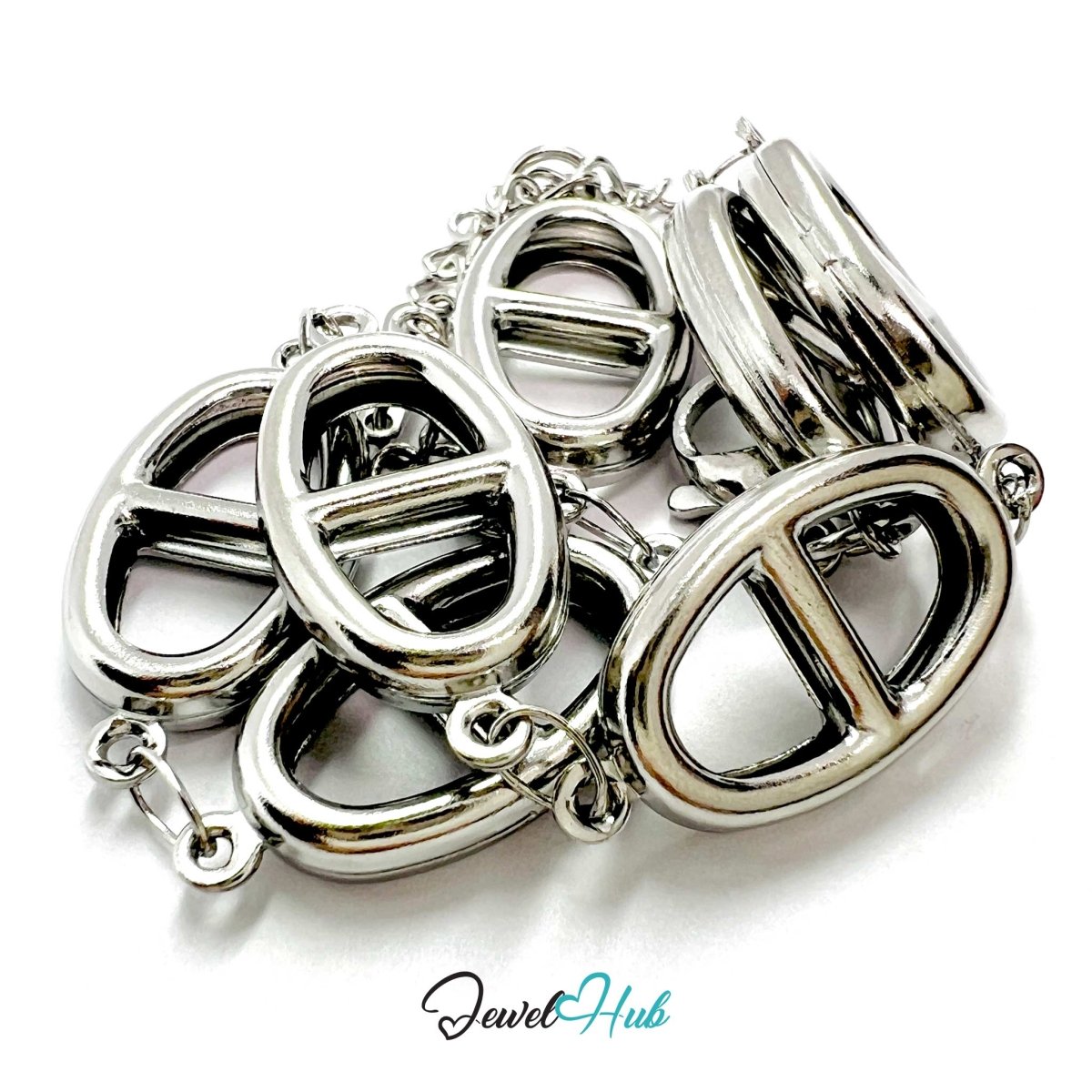 Stainless Steel Orbit Halo Charms Silver Bracelet - JewelHub.co.uk