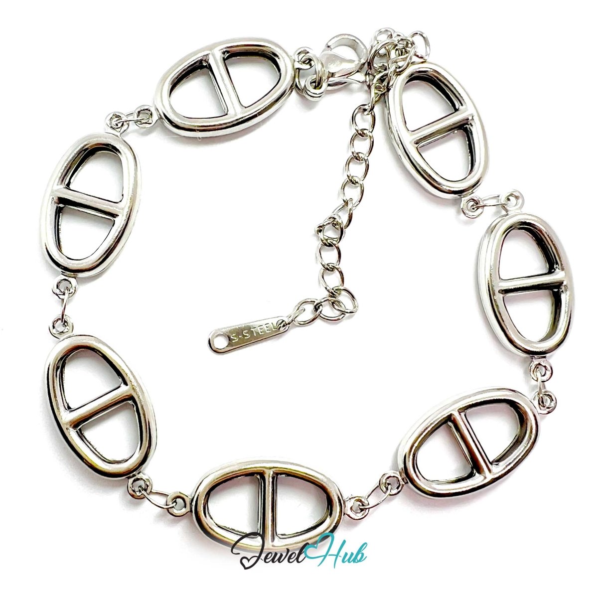 Stainless Steel Orbit Halo Charms Silver Bracelet - JewelHub.co.uk