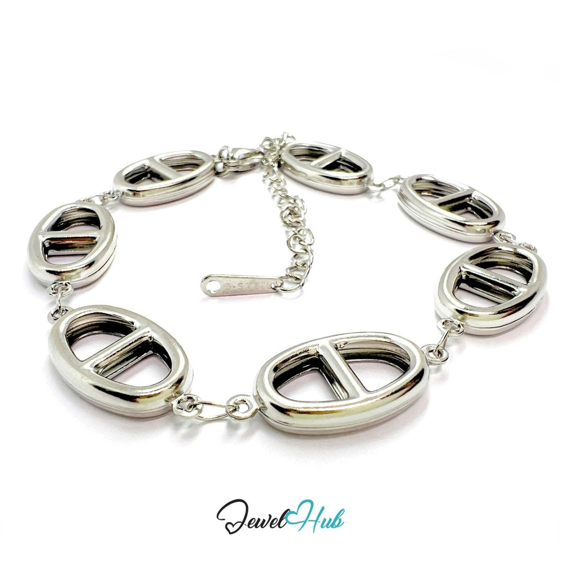 Stainless Steel Orbit Halo Charms Silver Bracelet - JewelHub.co.uk