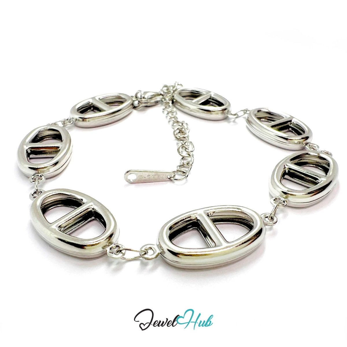 Stainless Steel Orbit Halo Charms Silver Bracelet - JewelHub.co.uk