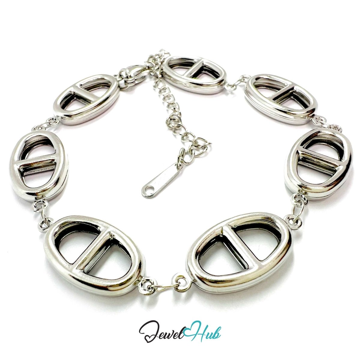 Stainless Steel Orbit Halo Charms Silver Bracelet - JewelHub.co.uk