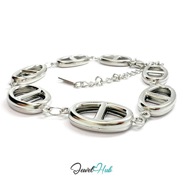 Stainless Steel Orbit Halo Charms Silver Bracelet - JewelHub.co.uk