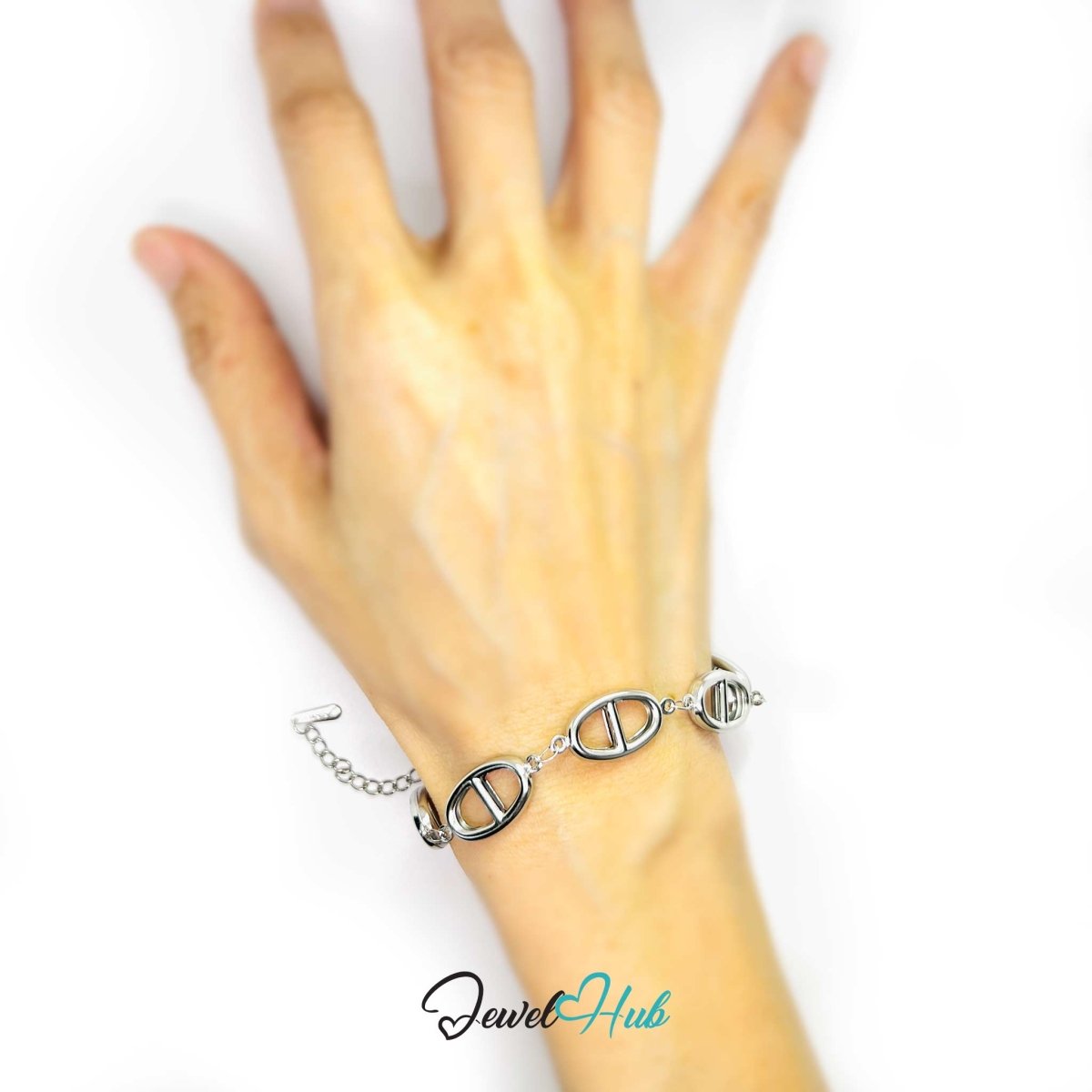 Stainless Steel Orbit Halo Charms Silver Bracelet - JewelHub.co.uk