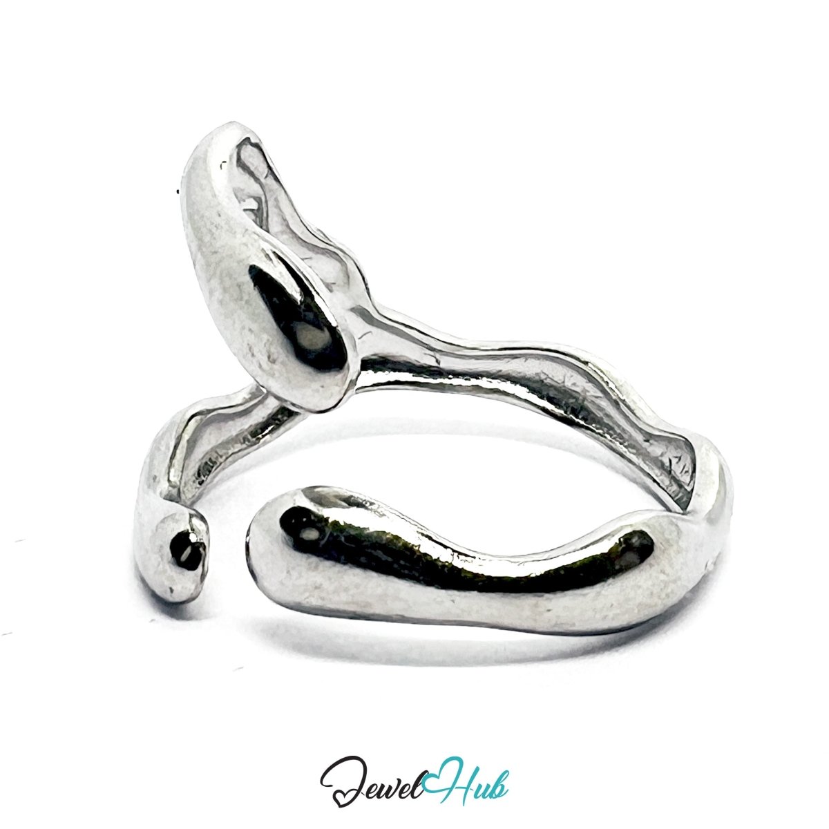 Stainless Steel Organic Contour Silver Ring – Sculptural Adjustable Fit - JewelHub.co.uk