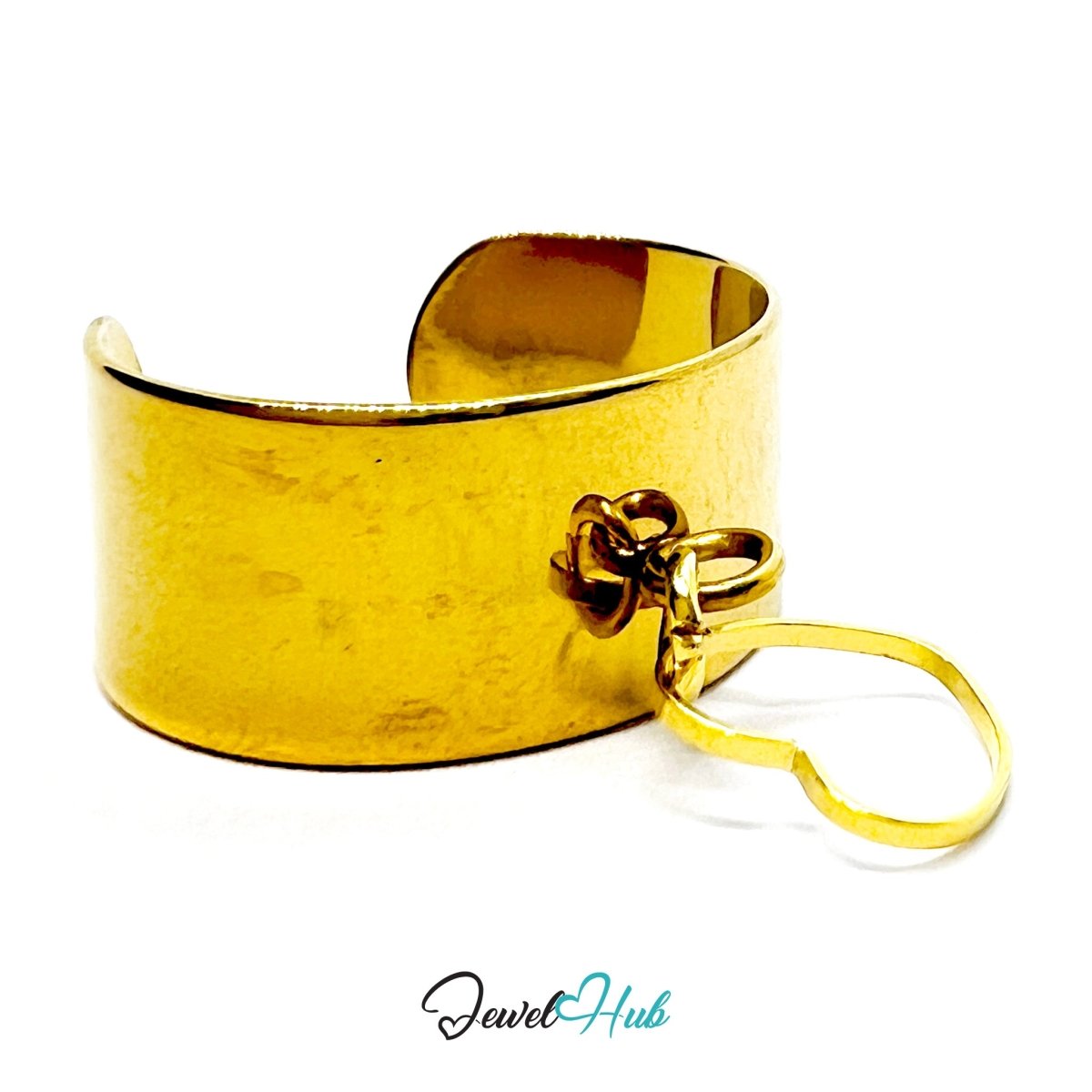 Stainless Steel Peace Symbol Charm Ring – Gold‑Plated Wide Band, Adjustable Fit - JewelHub.co.uk