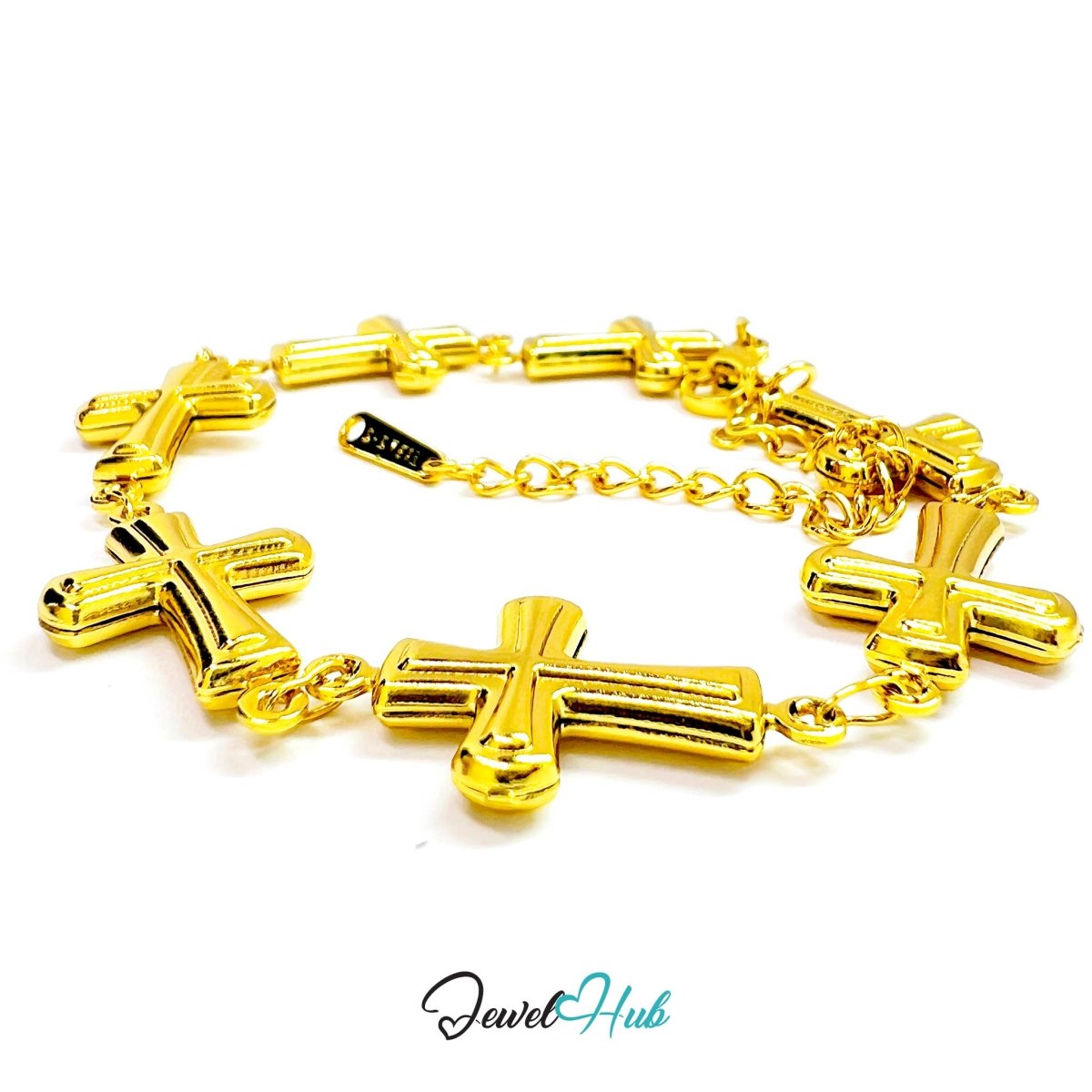 Stainless Steel Petite Cross Motif Gold Bracelet - JewelHub.co.uk