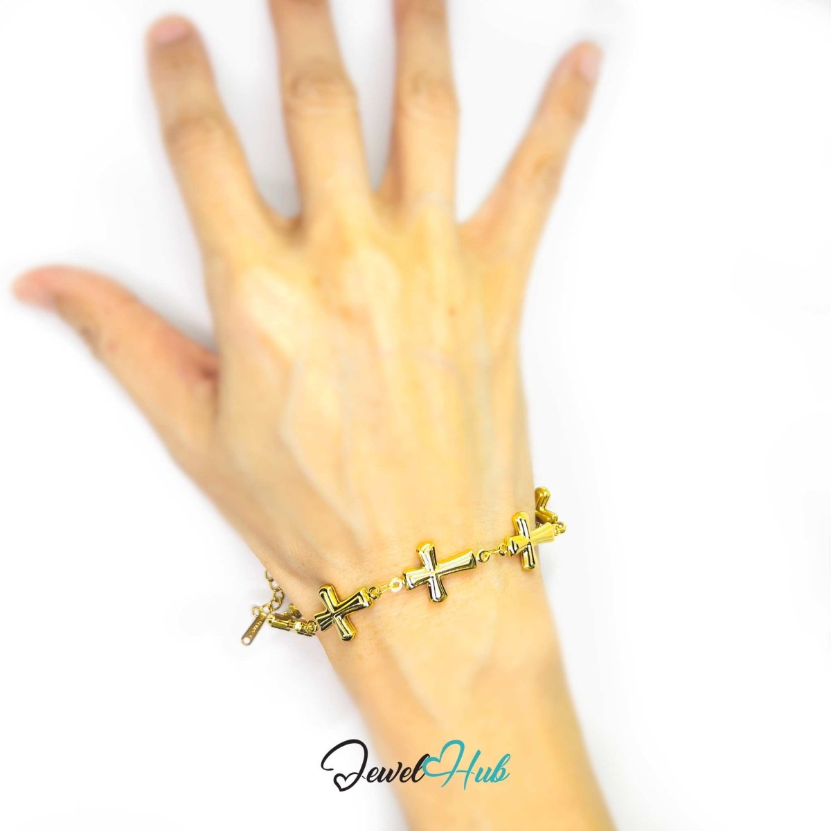 Stainless Steel Petite Cross Motif Gold Bracelet - JewelHub.co.uk