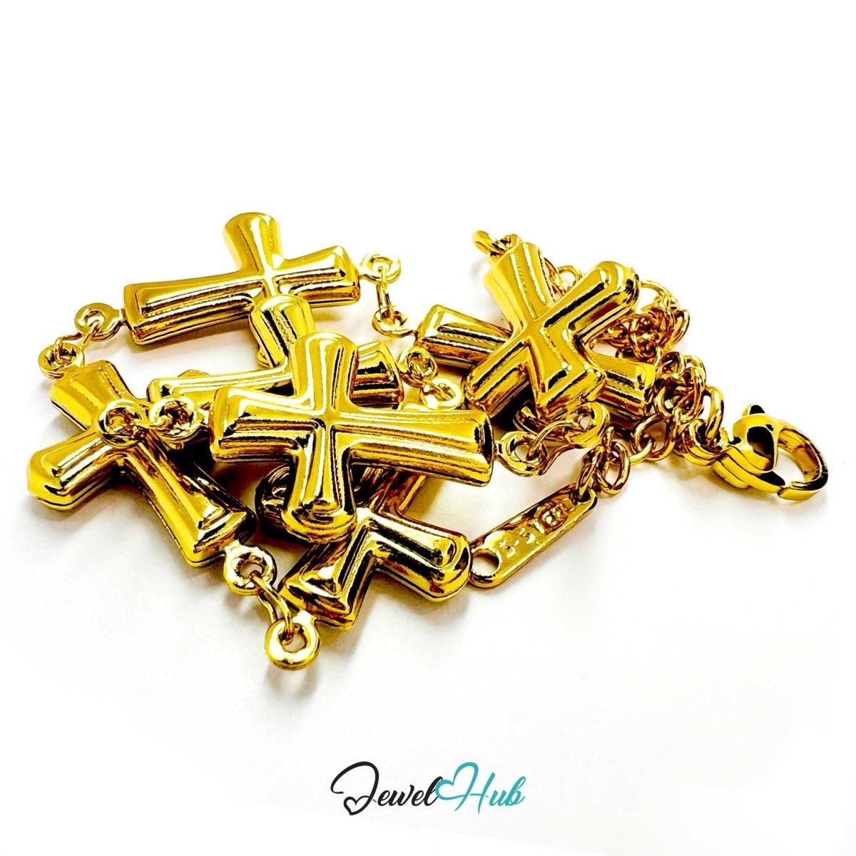 Stainless Steel Petite Cross Motif Gold Bracelet - JewelHub.co.uk