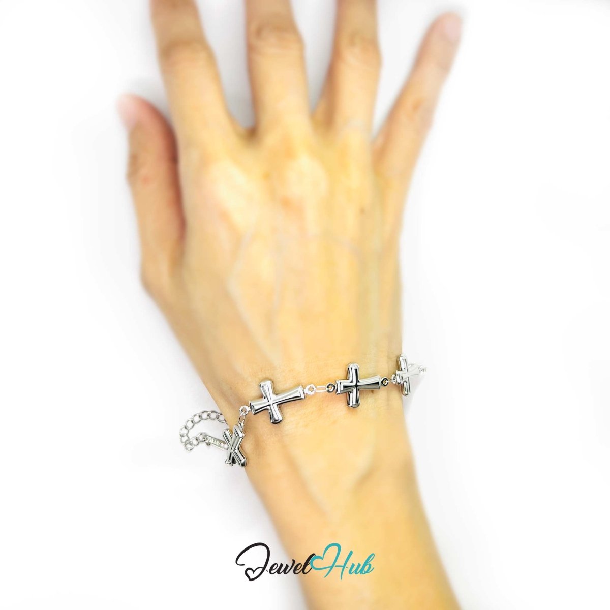 Stainless Steel Petite Cross Motif Silver Bracelet - JewelHub.co.uk