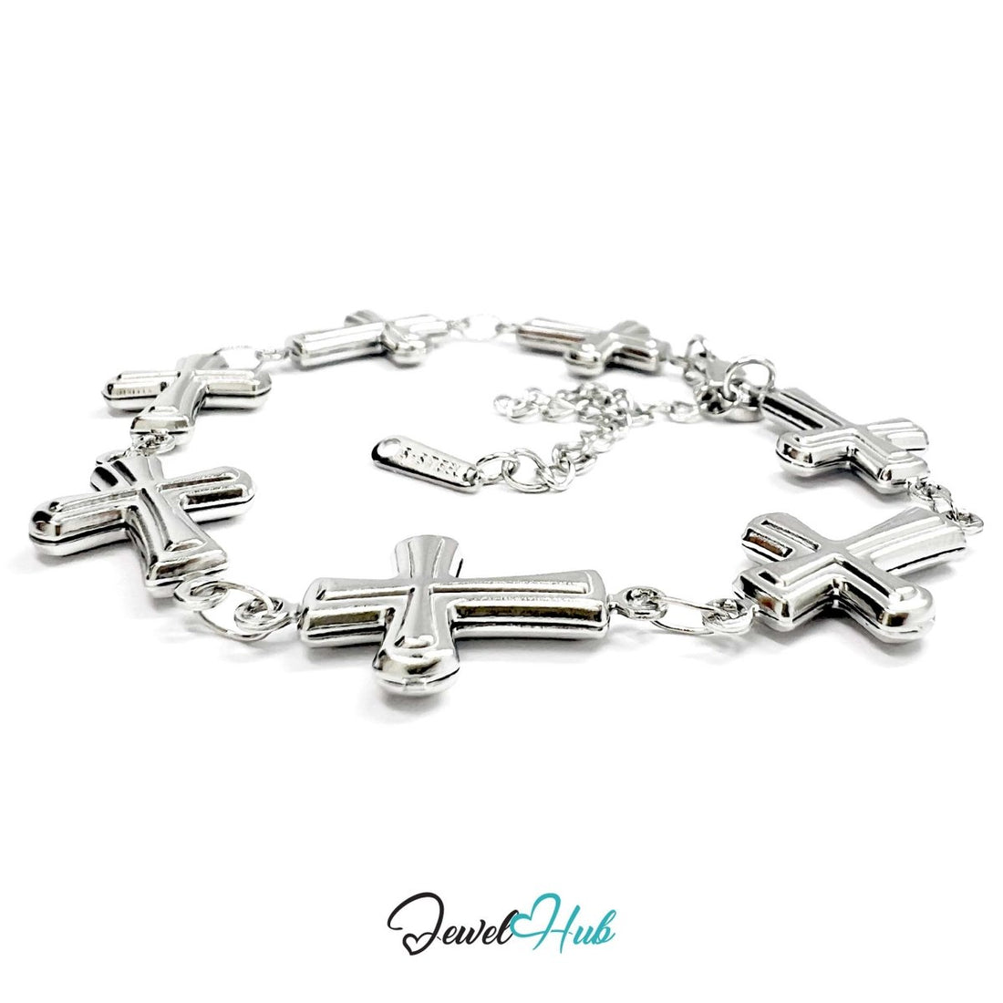 Stainless Steel Petite Cross Motif Silver Bracelet - JewelHub.co.uk