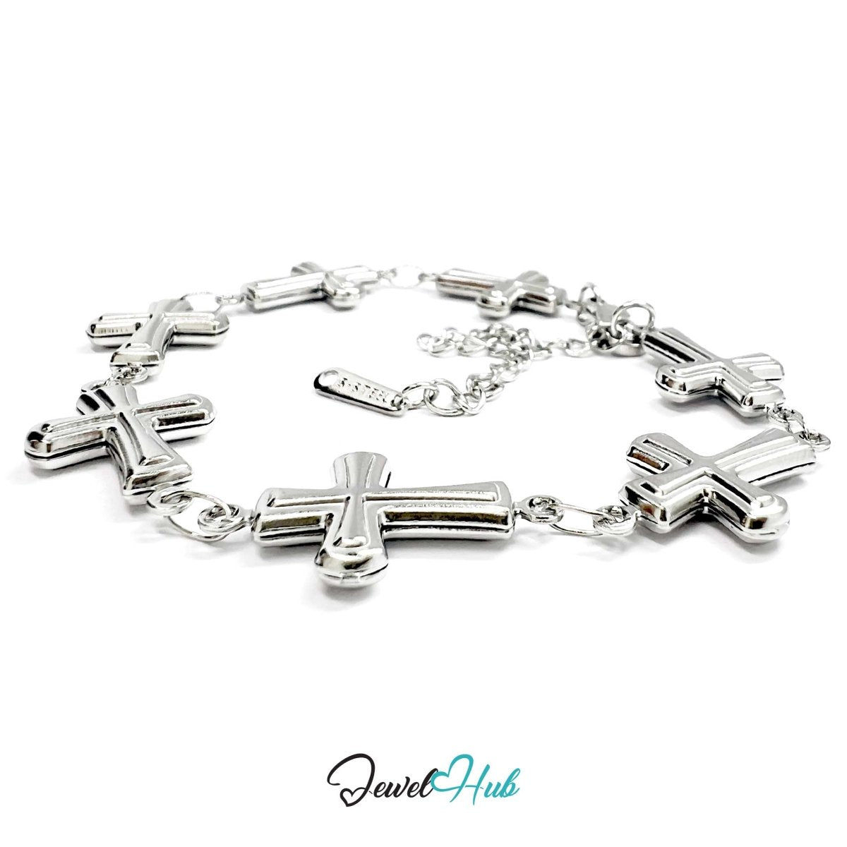 Stainless Steel Petite Cross Motif Silver Bracelet - JewelHub.co.uk