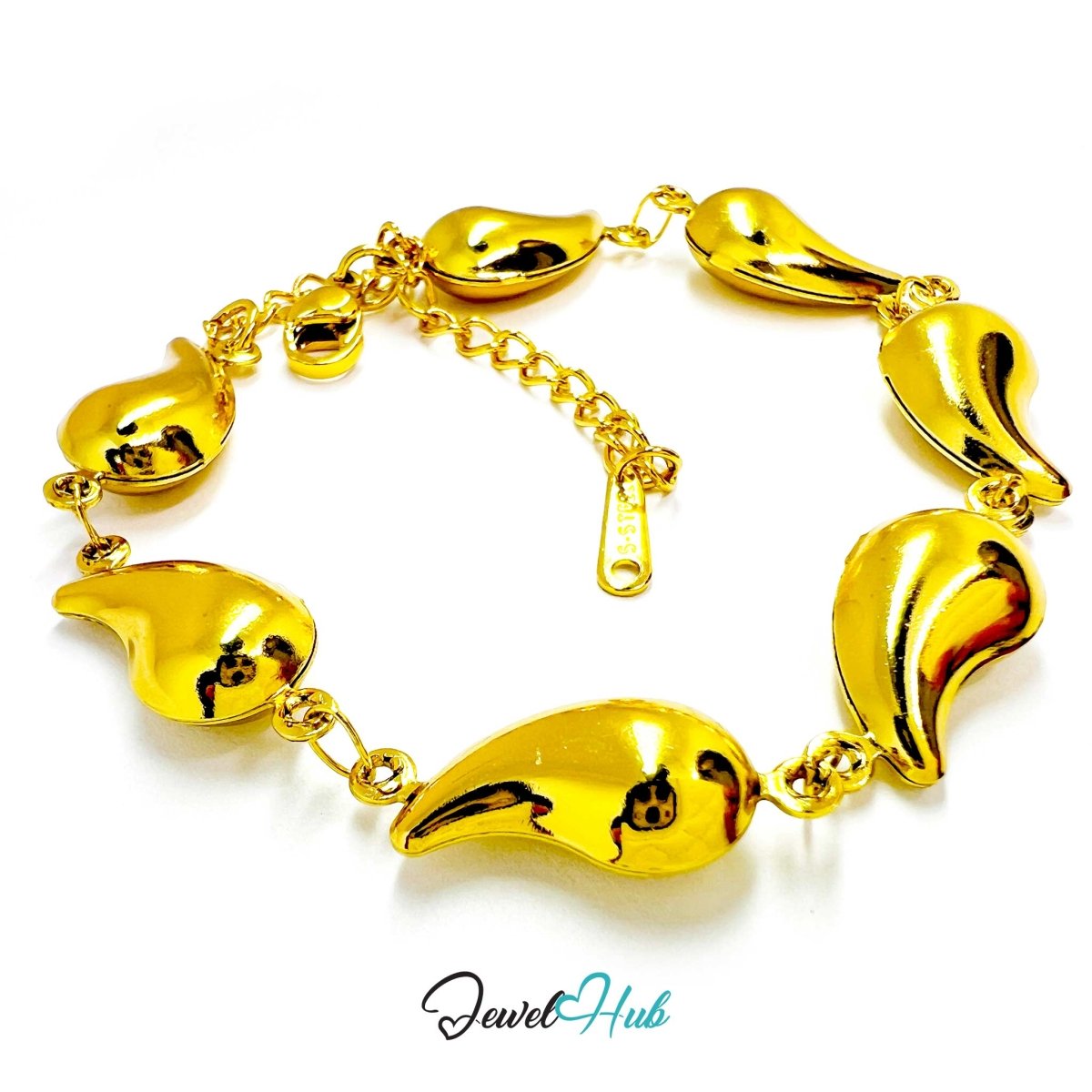 Stainless Steel Petite Flame Motif Gold Bracelet - JewelHub.co.uk