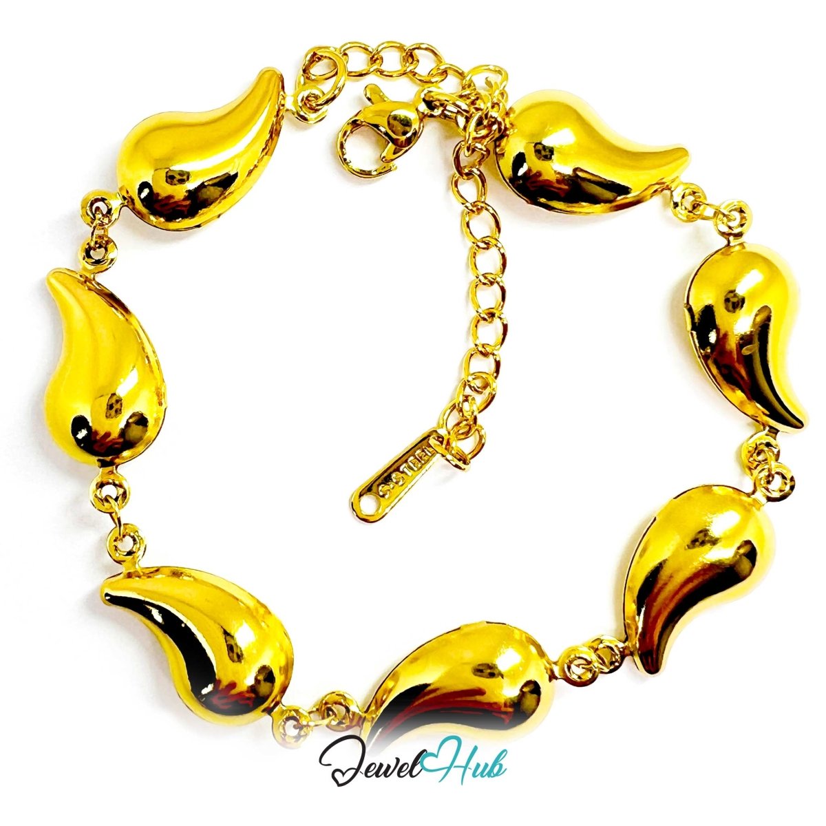 Stainless Steel Petite Flame Motif Gold Bracelet - JewelHub.co.uk