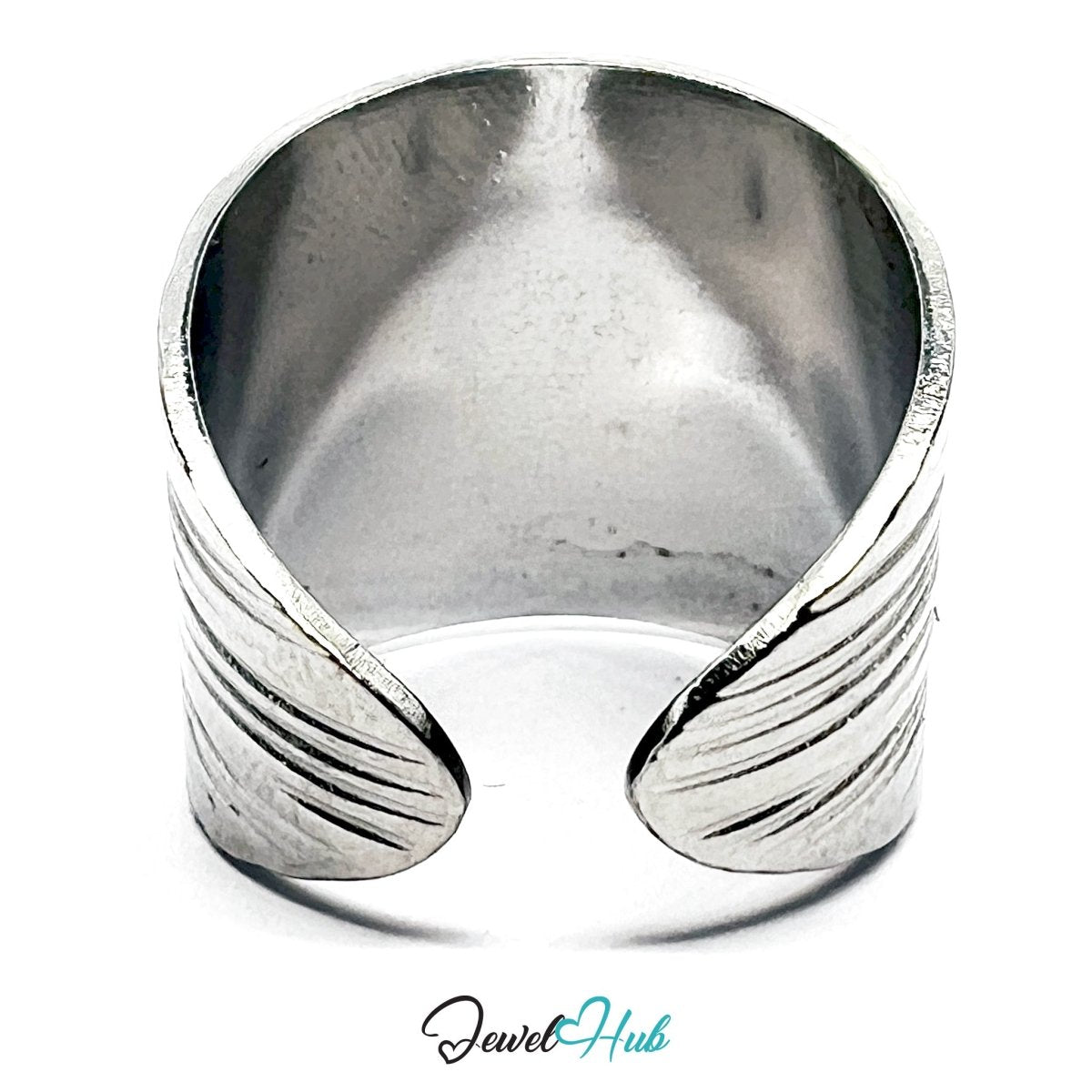 Stainless Steel Ripple Groove Silver Ring – Sculptural Texture, Adjustable - JewelHub.co.uk