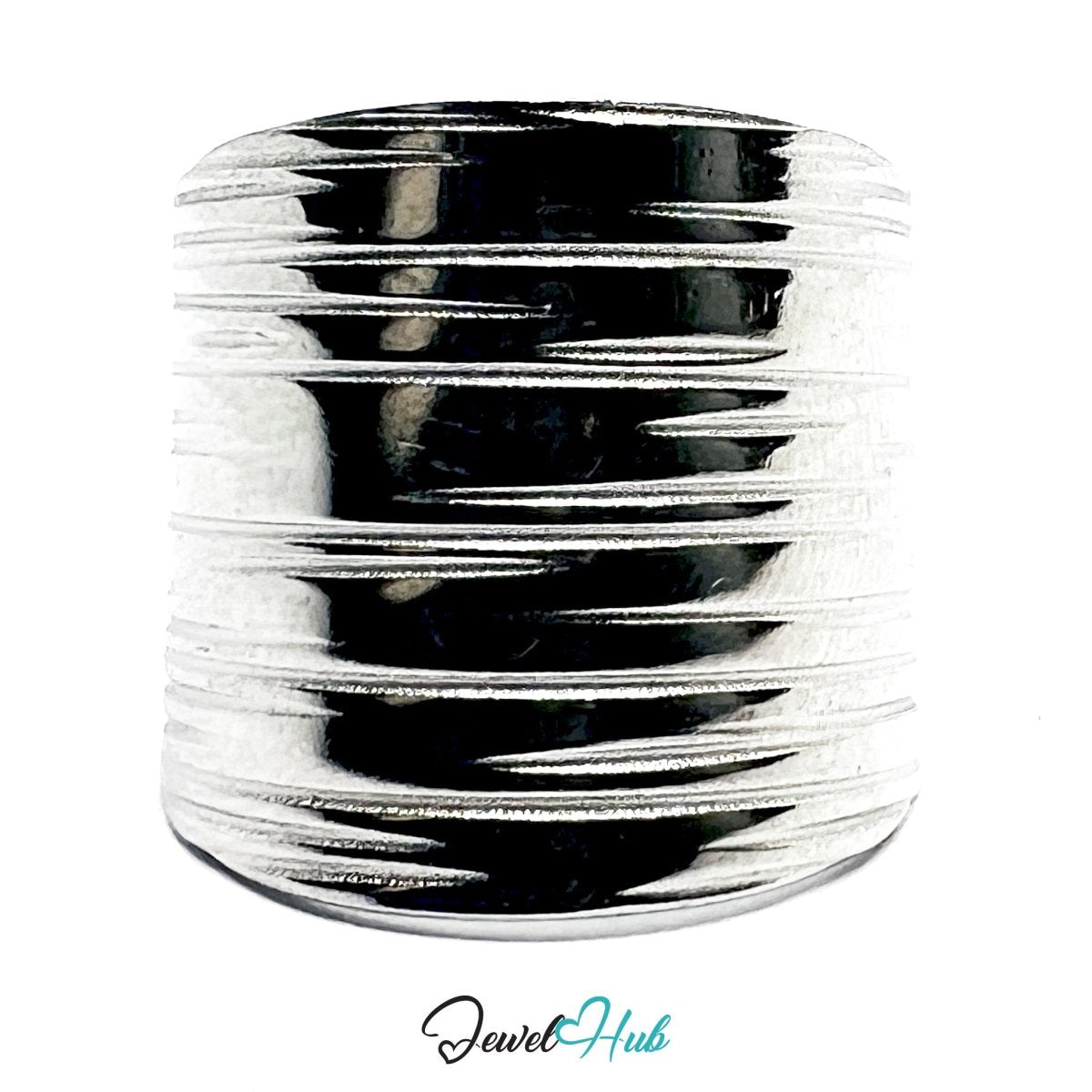 Stainless Steel Ripple Groove Silver Ring – Sculptural Texture, Adjustable - JewelHub.co.uk