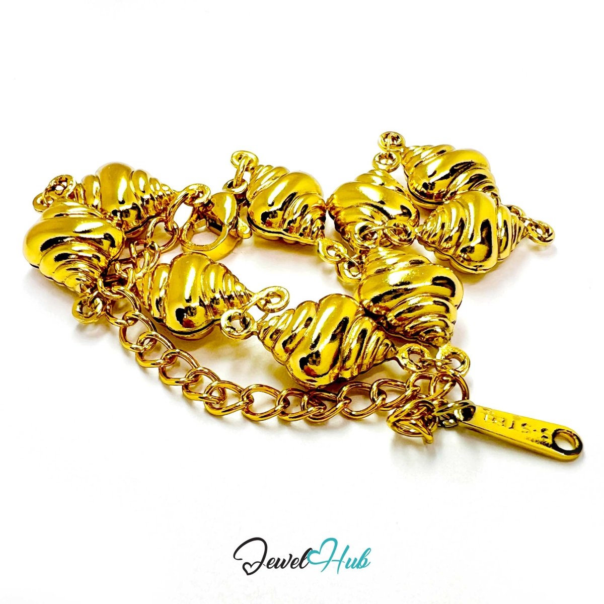 Stainless Steel Seashell Charms Gold Bracelet - JewelHub.co.uk