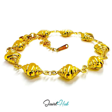 Stainless Steel Seashell Charms Gold Bracelet - JewelHub.co.uk