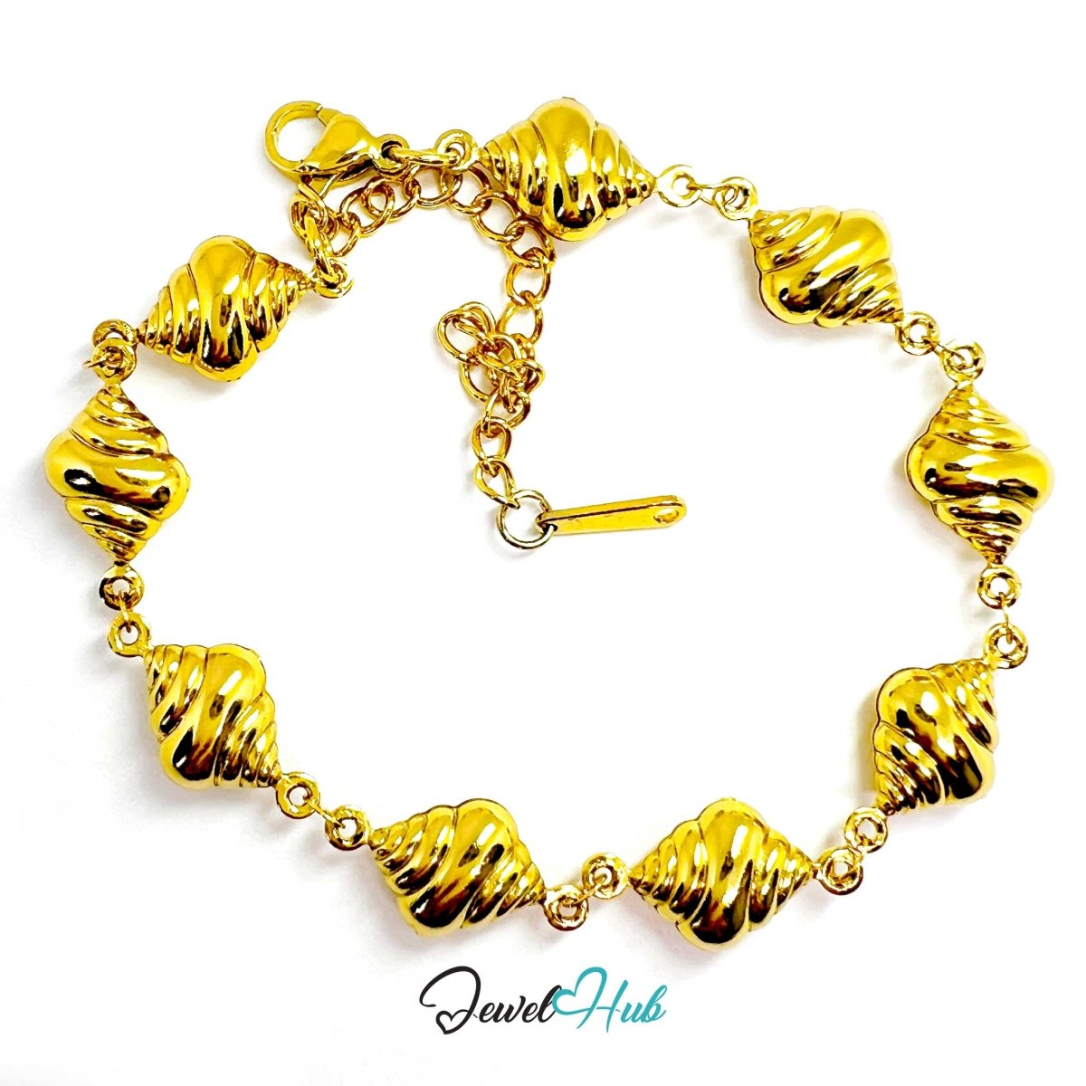 Stainless Steel Seashell Charms Gold Bracelet - JewelHub.co.uk