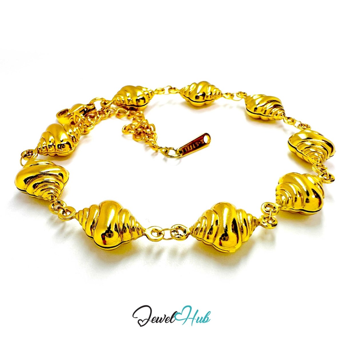 Stainless Steel Seashell Charms Gold Bracelet - JewelHub.co.uk