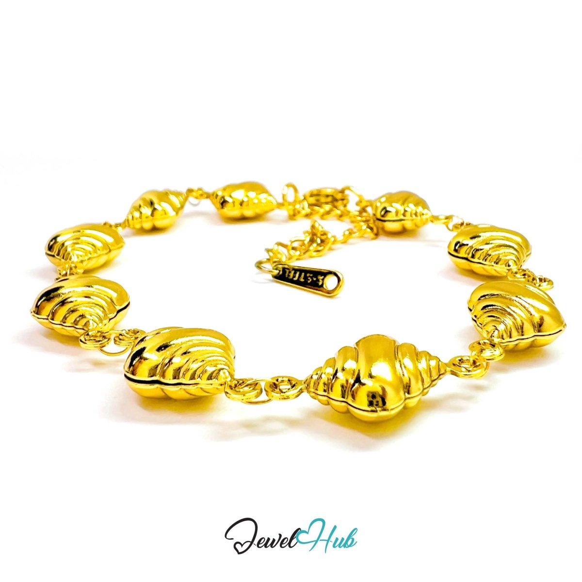 Stainless Steel Seashell Charms Gold Bracelet - JewelHub.co.uk