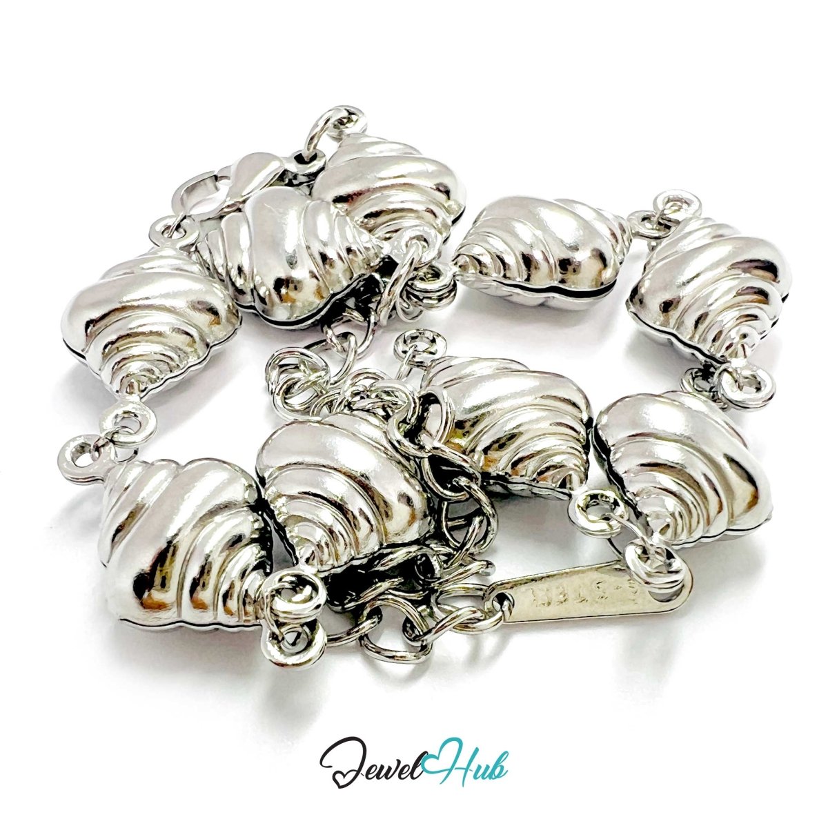 Stainless Steel Seashell Charms Silver Bracelet - JewelHub.co.uk