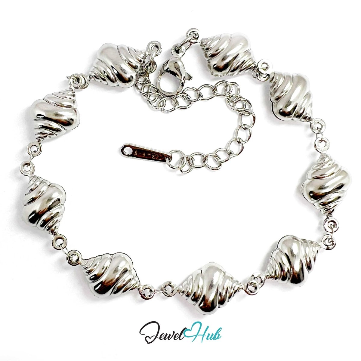 Stainless Steel Seashell Charms Silver Bracelet - JewelHub.co.uk