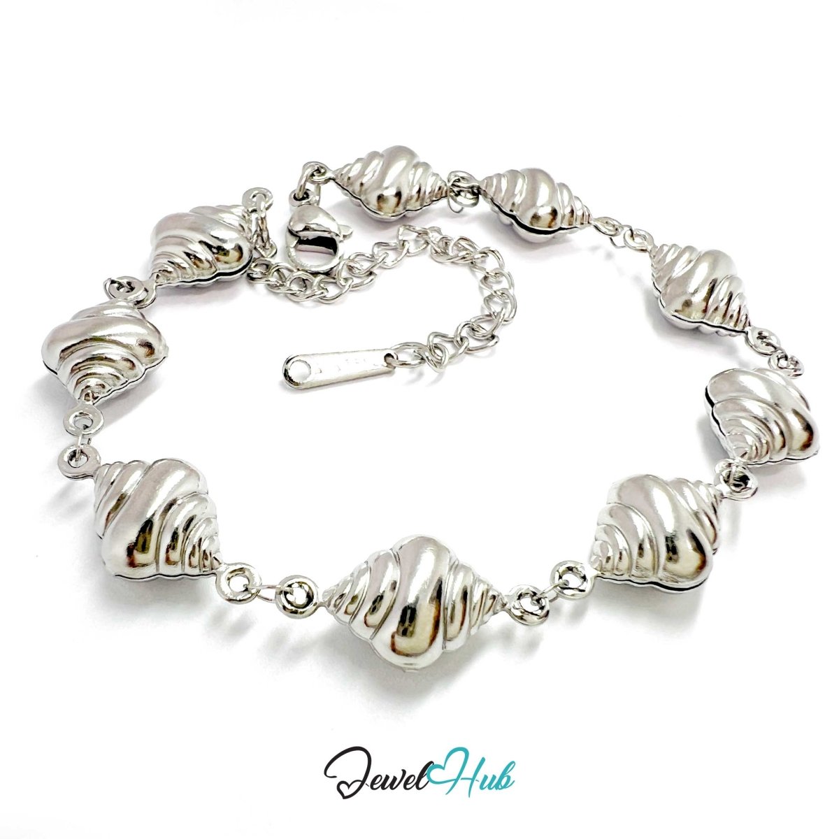 Stainless Steel Seashell Charms Silver Bracelet - JewelHub.co.uk